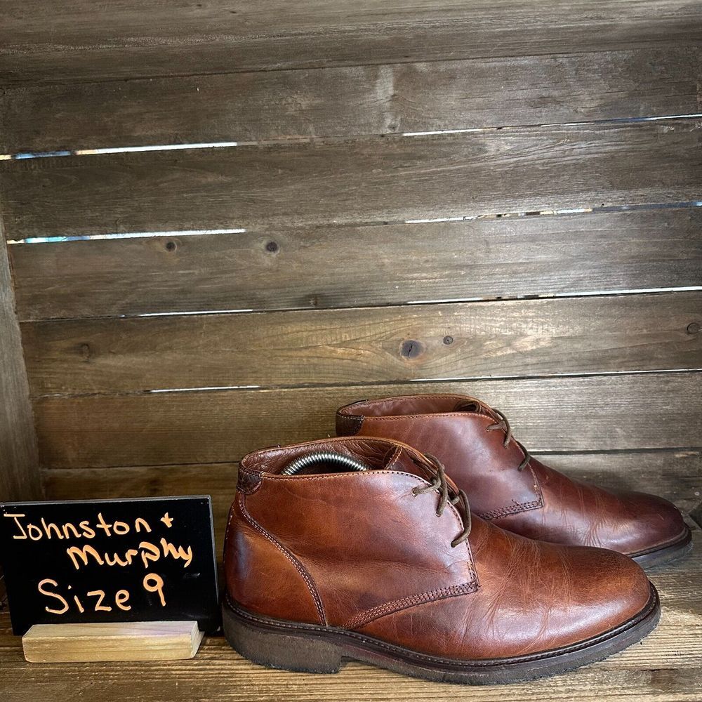 Mens Johnston & Murphy Brown Leather Lace Up Memory Foam Chukka Boots Size 9‎ M